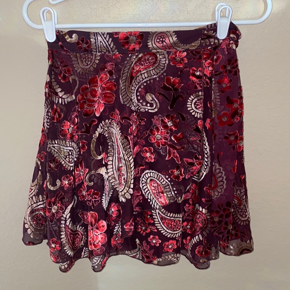 Miami burgundy velvet paisley skirt